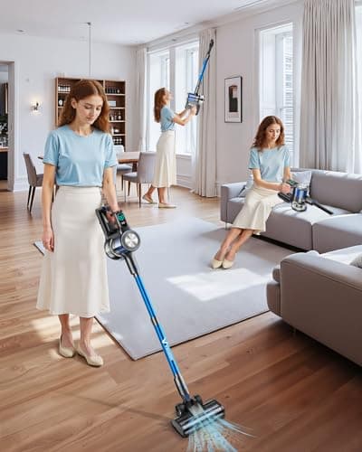 Cordless Vacuum Cleaner, 8-in-1 Cordless Stick Vacuum Cleaner with 3 Suction Modes, Up to 45mins Runtime, Rechargeable, Self-Standing, Wireless Vacuum Cleaners for Home Pet Hair Carpet Car Hard Floor