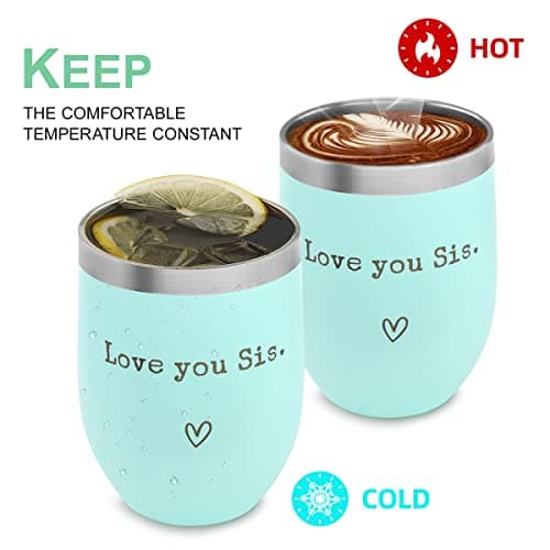 Sisters Gifts from Sister - I Love You Sis-Christmas Gift Birthday Gift for Sister - Sisters Gifts - 12oz Coffee Tumbler for Besties, Girls(Mint)