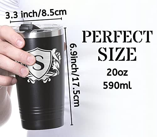 Onebttl Onebttl Personalized Gifts for Men with Initials, Monogrammed Travel Tumbler for Him, Custom Coffee Cups, Unique Birthday Christmas Gifts for Men who Have Everything, Black, 20oz, J