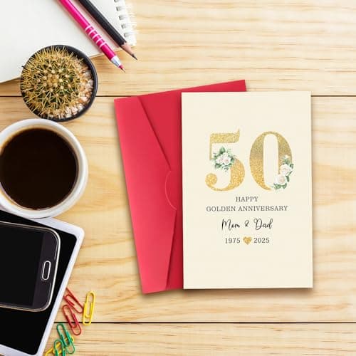 50th Anniversary Card for Mom & Dad,Happy Golden Anniversary Card Gift for parents,8x5.3 Inches,Quick-Dry,Eco-Friendly