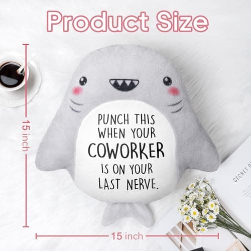 Novelty Cute Plush Shark Pillow- Funny Coworker Leaving/Birthday Gifts Offices, Gag Gift for Friend Sister Brothers Boyfriend Girlfriend Husband Wife, Stress Relief, White Elephant Gifts