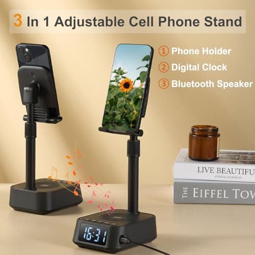 Gifts for Men Women, Adjustable Phone Stand Bluetooth Speaker, Birthday Gifts Him Husband, Phone Holder for Kitchen Desk Bedroom, Cool Tech Gadget for Dad Mom Boyfriend, Christmas Ideal
