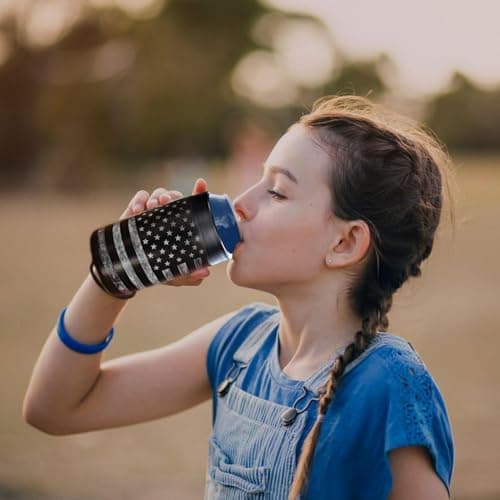 Stepstall Can Cooler Beer Bottle Holder with Beer Opener, 4-in-1 Design Slim Can Beer Bottle Insulators, Double Walled Stainless Steel Insulated, 12 OZ Beer Gifts for Men Father(Black American Flag)