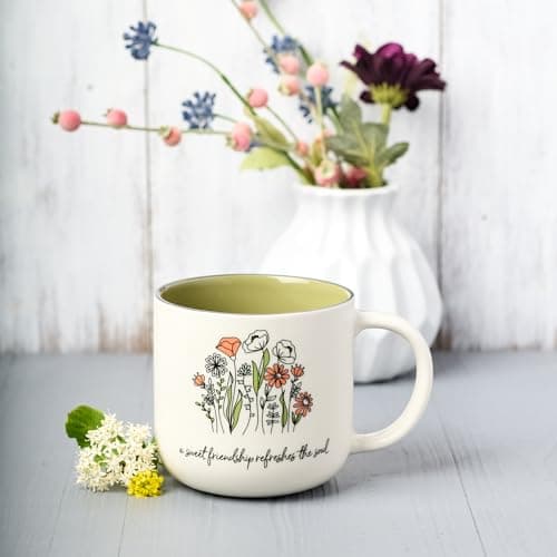 Christian Art Gifts Sage Green Floral Ceramic Coffee Mug – 15 oz. Microwave and Dishwasher-safe Inspirational Scripture Coffee and Tea Mug for Friends with Bible Verse: Sweet Friendship –Proverbs 27:9