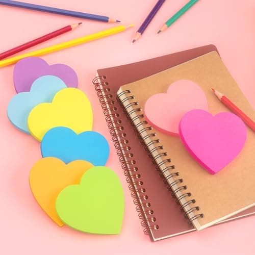 SIMONA Heart Shape Sticky Notes 8 Color Bright Colorful Sticky Pad 75 Sheets/Pad Self-Sticky Note Pads