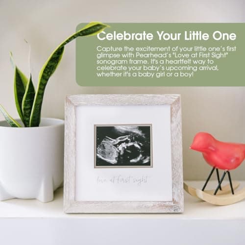 Pearhead Love at First Sight Sonogram Picture Frame, Gender Neutral Ultrasound Keepsake, Baby Gift for Expecting Parents, Ideal Pregnancy, Shower and Nursery Decor, 4” x 3” Photo Insert, Rustic