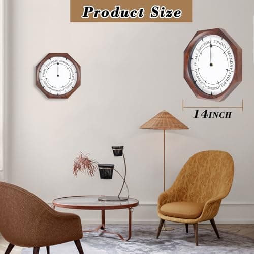 14 inch Wood Retirement Clock for Women Men, Day of The Week Wall Clock for Seniors, Funny Retirement Gifts for Father's Mother's Day Grandparents Birthday