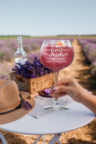 NewEleven 50th Birthday Gifts For Her, Women - Vintage 1975 50th Birthday Decorations For Women - 50 Year Old Present Ideas For Wife, Mom, Grandma, Aunt, Friends, Female - 16 Oz Wine Glass
