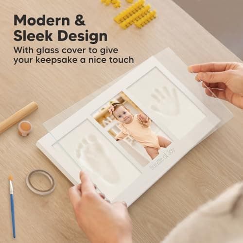 Baby Hand and Footprint Kit - Clay Handprint Keepsake Frame, Newborn Nursery Picture Frame, Personalized New Mom Gifts for Baby Shower & Registry (Alpine White)