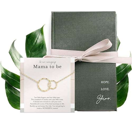 HOPE LOVE SHINE New Mom Necklace – Pregnancy Gift for Expecting Mom, First Time Mom Jewelry – Sterling Silver/Gold Double Circle Pendant with Gift Box