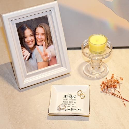 PUDDING CABIN Bestie Gifts for Women Thank you for being such an important piece of my life Ceramic Jewelry Dish for Rings Earrings, Friend Birthday Gifts for Women Female Bff Soul Sister Work Bestie