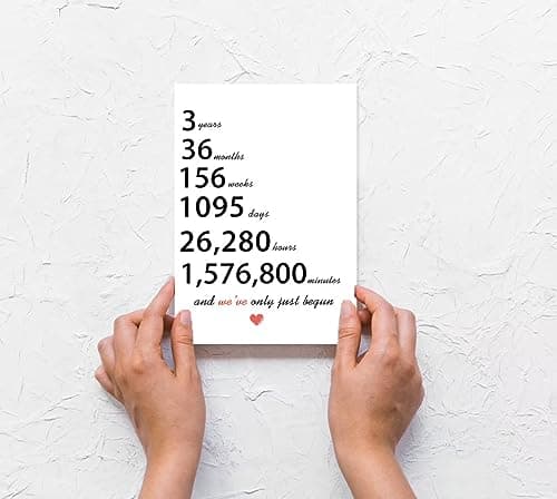 Lovely 3rd Anniversary Card Gifts for Husband Wife, Happy 3 Year Gifts for Anniversary for Boyfriends Girlfriends, Surprise 3 Years Marriage Gift for Couple, Sweet 3 Wedding Years Anniversary Card for