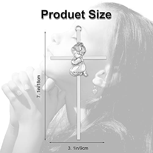 Baby Wall Cross Baptism Gifts for Girl, 7-inch Silver Praying Girls Baptism Crosses for First Holy Communion Christening and Dedication Baptismal Gifts from Godparents