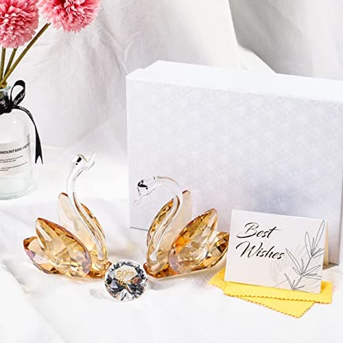 YWHL 50th Wedding Anniversary Swan Gifts for Parents, 50 Years for Couple, Crystal Swan Figurine Decoration for 50 Years of Marriage