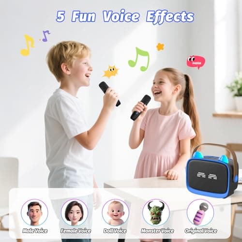 Mini Karaoke Machine Toys Gifts,Kids Portable MP3 Player with 2 Wireless Microphone and LED,Christmas Birthday Gifts for Girls Boys 3 4 5 6 7 8+ Year Old (Blue)