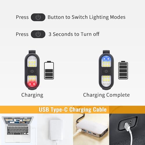 Clip on Flashlight, Running Lights for Runners Dog Light for Dog Walking at Night Rechargeable Safety Portable EDC Flashlight Gift for Runners Hands Free LED Work Light Flashing Camping Hiking Gear