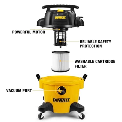 DEWALT DXV06PZ 4 Peak HP Shop Vacuums Wet/Dry, 6 Gallon Poly Wet/Dry Vac, Heavy-Duty Shop Vacuum with Blower Function Yellow+Black