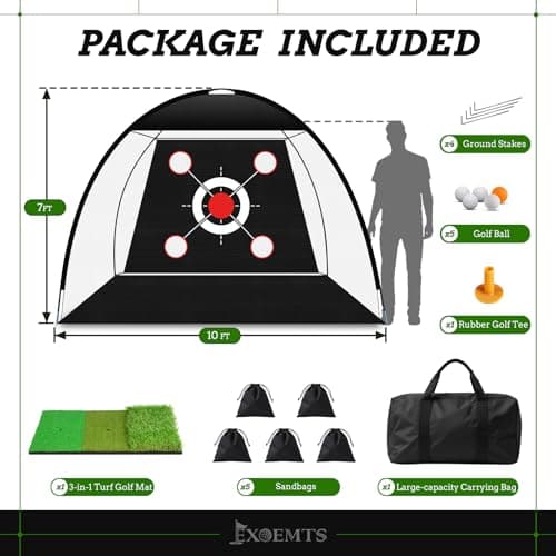 Golf Net 10x7FT with Tri-Turf Mat, Ball, Target & Bag, All-in-One Golf Practice Hitting Net for Backyard Driving, Chipping & Swing, Indoor Outdoor Training Aid, Gift for Men Dad Him Golfer