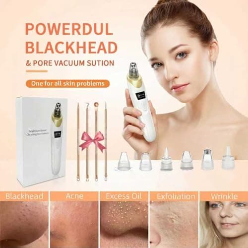 2026 Pore Vacuum, USB Rechargeable Blackhead Remover Vacuum,3 Levels Adjustable Pore Vacuum Blackhead Remover, with 5 Suction Power,6 Probes,Face Vacuum Pore Cleanser for Women & Men-Gold