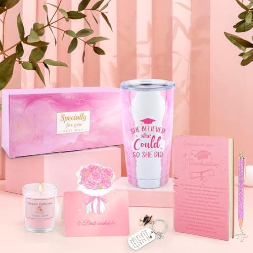 Graduation Gifts for Her 2025, She Believed She Could So She Did Tumbler, Congratulations Gifts for Women Girls Grad Keychain Notebook Pen, College High School Graduation Gift for Sister Friends