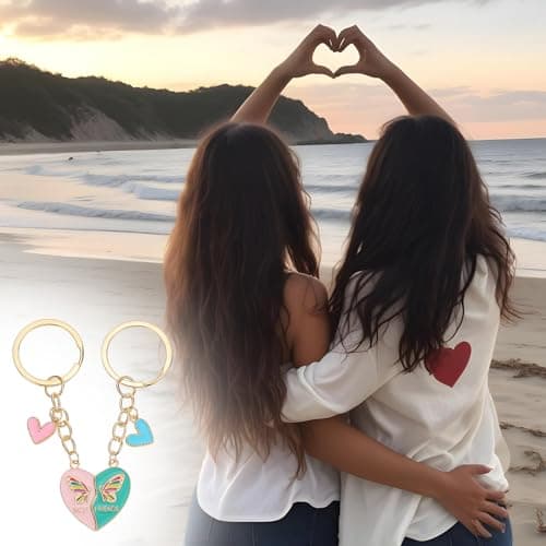 Ouligay 2 Pcs Heart Matching Keychains for Women,Best Friend Keychain,Best Friend Keyring,Long Distance Friendship Birthday Creative Gifts(Pink Bule)