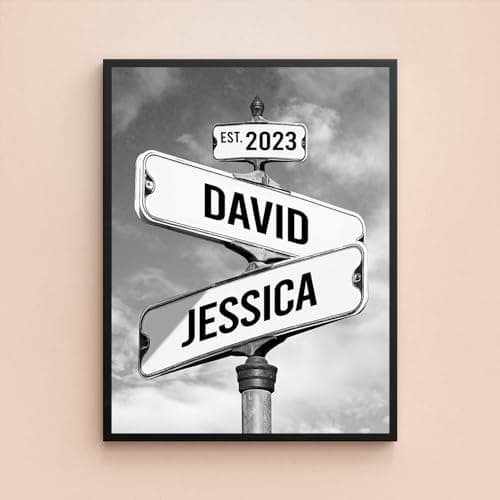 Personalized Vintage Street Sign Canvas for Couples, Custom Name & Date Crossroad Wall Art, Wedding, Anniversary, Valentine’s Day or Christmas Custom Poster or Canvas Print