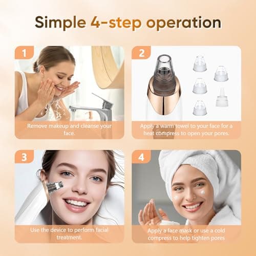 Blackhead Remover Vacuum - Professional Blackhead Extractor for Face with 3 Adjustable Suction Levels, USB Rechargeable Pore Cleaner, and 5 Interchangeable Probes (White)
