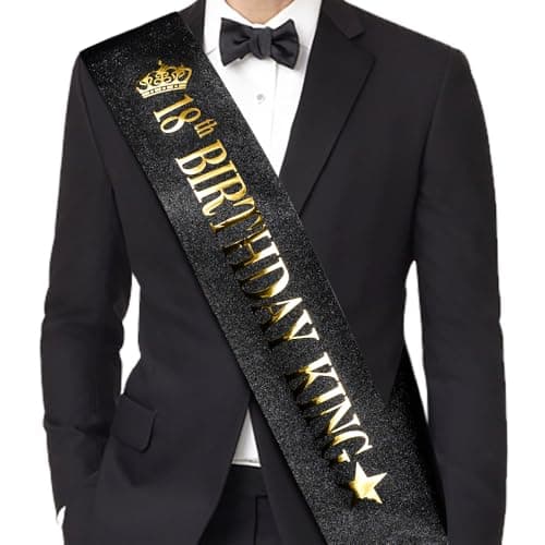TOBATOBA 18th Birthday King Sash 18th Birthday Decorations for Boys, Gold Foil Black Satin Birthday Sash for Boys 18th Birthday Gift for Boys 18th Birthday Party Favors Decorations