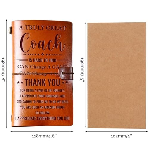 Hiipeenow Coach Appreciation Gifts for Men Women, Leather Travel Journal 140 Pages Presents, Baseball Softball Soccer Basketball Swim Football Coach Gifts, Christmas Birthday Thanksgiving
