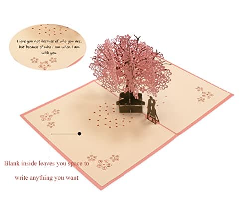 PENTA ANGEL Handmade Cherry Blossom Card Pop Up 3D Flower Card Romantic Love Letter Greeting Anniversary Wedding Valentine Birthday Gift Card Blank Stationery Paper Card for Her Him Husband Wife