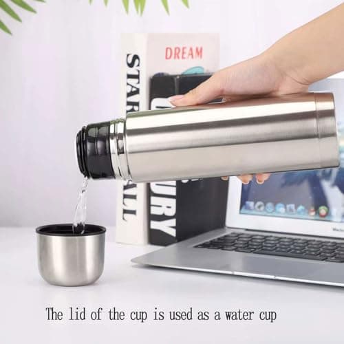 Stainless Steel Thermal Bottle with Cup Vacuum Insulated Bottle for Hot and Cold Drinks Coffee Cup Travel Mug Vacuum Flask for Tea 17Oz/500Ml(Silver)