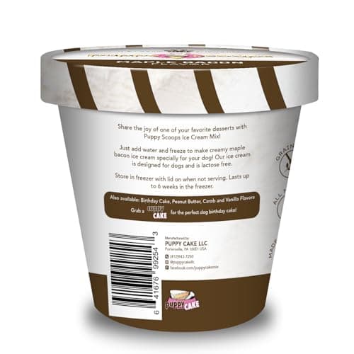 Dog Ice Cream Mix (Maple Bacon Flavor), 4.65 oz - Just Add Water and Freeze at Home, Powder Mix with Ice Cream Cup and Reusable Lid - Made in USA