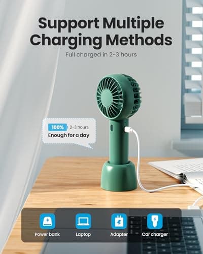 Gaiatop Mini Portable Fan, Navy Green, Cute Design, Rechargeable Battery, Handheld and Desktop, Small and Light