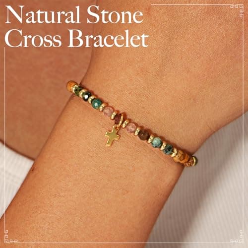 Christian Gifts for Women, Cross Bracelet, Christian Gifts, Inspirational Gifts for Women, Natural Stone Bracelets, Religious Gifts for Woman