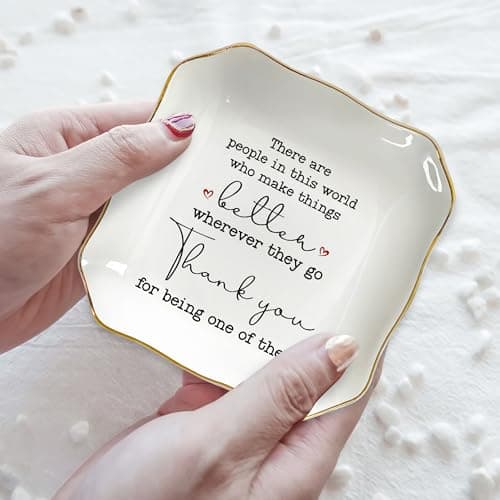OASSIE Thank You Gifts for Women - 4"x4" Ceramic Jewelry Dish Tray - Birthday Appreciation Inspirational Gifts for Women Coworker Teacher Friends Employee