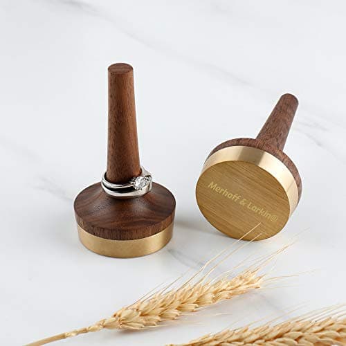 Wooden Ring Holder For Jewelry | 1 Piece | Black Walnut Wood & Brass Stand | Gift For Men & Women, Engagement, Wedding & Anniversary | Him & Her Rings Modern Display | Fits Any Band Size 00 Up