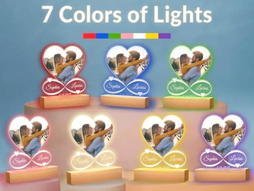 Custom Picture Frames with Photo, Personalized Photo Frame with Night Light, Customized Picture Frame, Personalized Anniversary Birthday Gifts for Women Men Her Him Girlfriend Boyfriend Couple