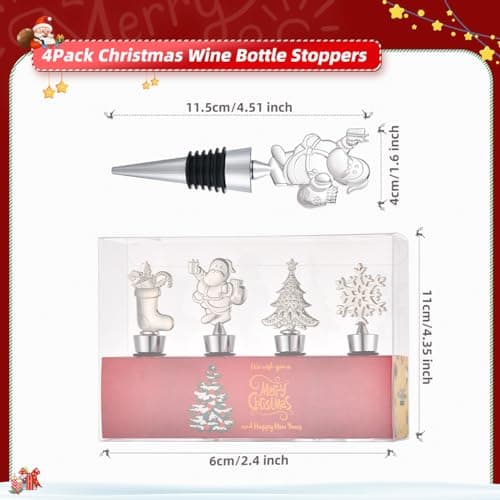 4PCS Christmas Wine Bottle Stoppers, Alloy Xmas Wine Bottle Stoppers for Keeping Wine Fresh,Wine Accessories Gift for Hostess Christmas Bottle Corkers,Winter Decor Bottle Stopper Holiday Party Supplie