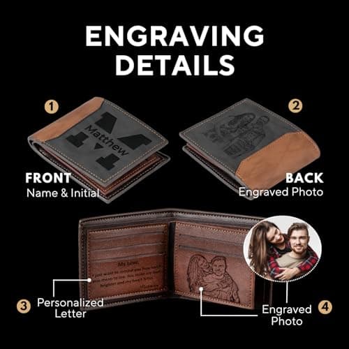 GIFTS TO ENGRAVE Personalized Gifts for Men – Custom Wallets for Men with Name Engraving | Personalized Wallet for Men – Great Fathers Day Wallet Gift for Husband, Dad, or Boyfriend