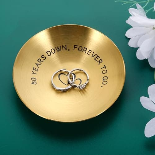 50th Anniversary Day Gifts for Couple Wedding Anniversary Day Gifts for Wife Gold Anniversarys Day Gift for Parents Mothers Day Gift for Grandma Gold Anniversarys Decoration Valentine Jewelry Tray