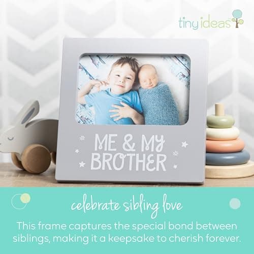Tiny Ideas Me and My Brother Picture Frame, Christmas Photo Picture Frame, Sibling Keepsake, Ideal Big Brother Gift, Shower Gift and Gender Neutral Nursery Decor, Gray