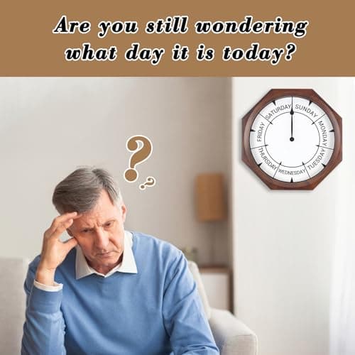 14 inch Wood Retirement Clock for Women Men, Day of The Week Wall Clock for Seniors, Funny Retirement Gifts for Father's Mother's Day Grandparents Birthday