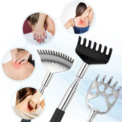 3 Pack Different Back Scratcher Metal Portable Telescoping with Rubber Handles, Extendable Back Massager Tool with Beautiful Box, Stocking Stuffers for Men Women Kids Adults (Black)