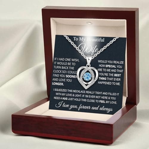 Wife Necklace From Husband To My Wife Necklace Soulmate Necklace For Women Future Wife Jewelry Birthday Christmas Valentine's gifts For Girlfriend Message Card & LED Box