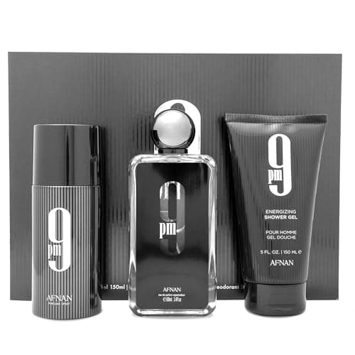 Afnan 9 PM Luxury Perfume Gift Set – Eau De Parfum (3.4 Oz), Deodorant (5.0 Oz), Shower Gel (6.7 Oz)