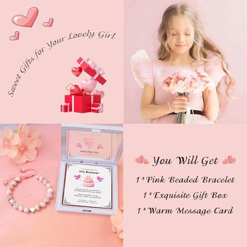 Sereney Birthday Gifts for Girls, Beaded Bracelets as 1 3 4 5 6 7 8 9 10 11 12 13 15 16 Year Old Birthday Gift, Adjustable Stone/Pearl Bracelet as Happy Birthday Gifts for Daughter Granddaughter Niece