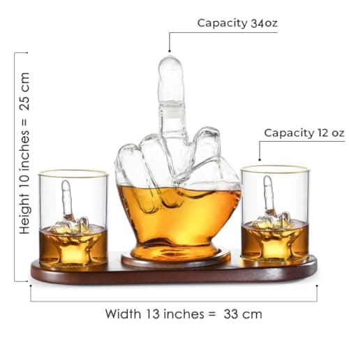 Middle Finger Whiskey Decanter Set - Wine Container & Middle Finger Glasses for Scotch, Tequila, Brandy, Rum, Bourbon & Alcoholic Drinks - Gift Accessories for Men, Dads, Boyfriends