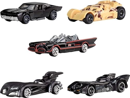 Hot Wheels 1:64 Scale Die-Cast Toy Cars, Set of 5 Batman 85th Anniversary Vehicles Featuring 5 Different Batmobile Replicas in Commemorative Packaging (Amazon Exclusive)