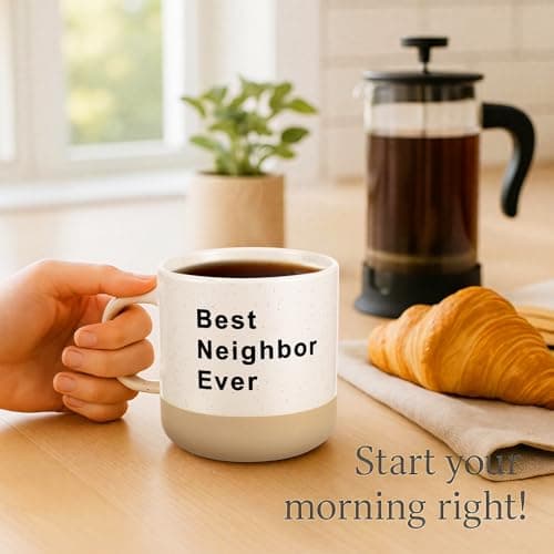 6 Set Christmas Gifts for Neighbors Best Good Neighbor Ever Gifts Ceramic Coffee Mugs Set with Box, Ribbon, Pine Branch for Xmas Holiday Neighborhood Treats Housewarming Goodbye Farewell Appreciation