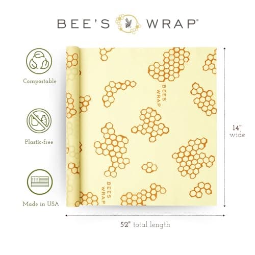 Bee's Wrap Beeswax Wraps for Food - Cut to Size 14x52" Wax Paper Roll - Made in USA Reusable Waxed Paper & Bowl Covers - Organic & Eco-Friendly Alternative to Aluminum Foil & Plastic Wrap, Honeycomb